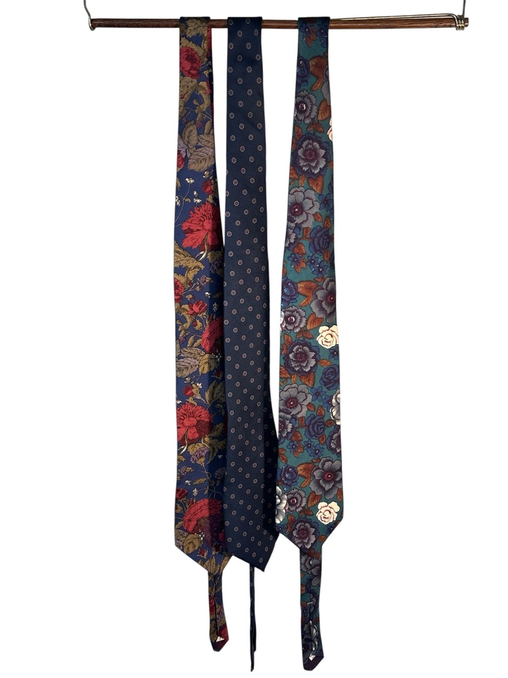 Vintage Halston 100% Silk Italian Ties Set of 3.  Floral & Small Dot floral Blue